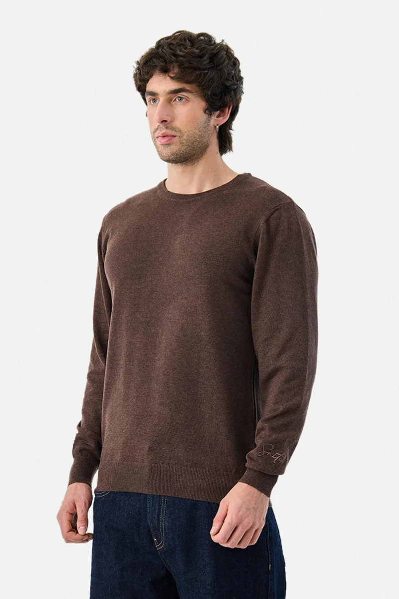 SNITCH Brown Regular Fit Melange Sweater for Men | Best Price UAE